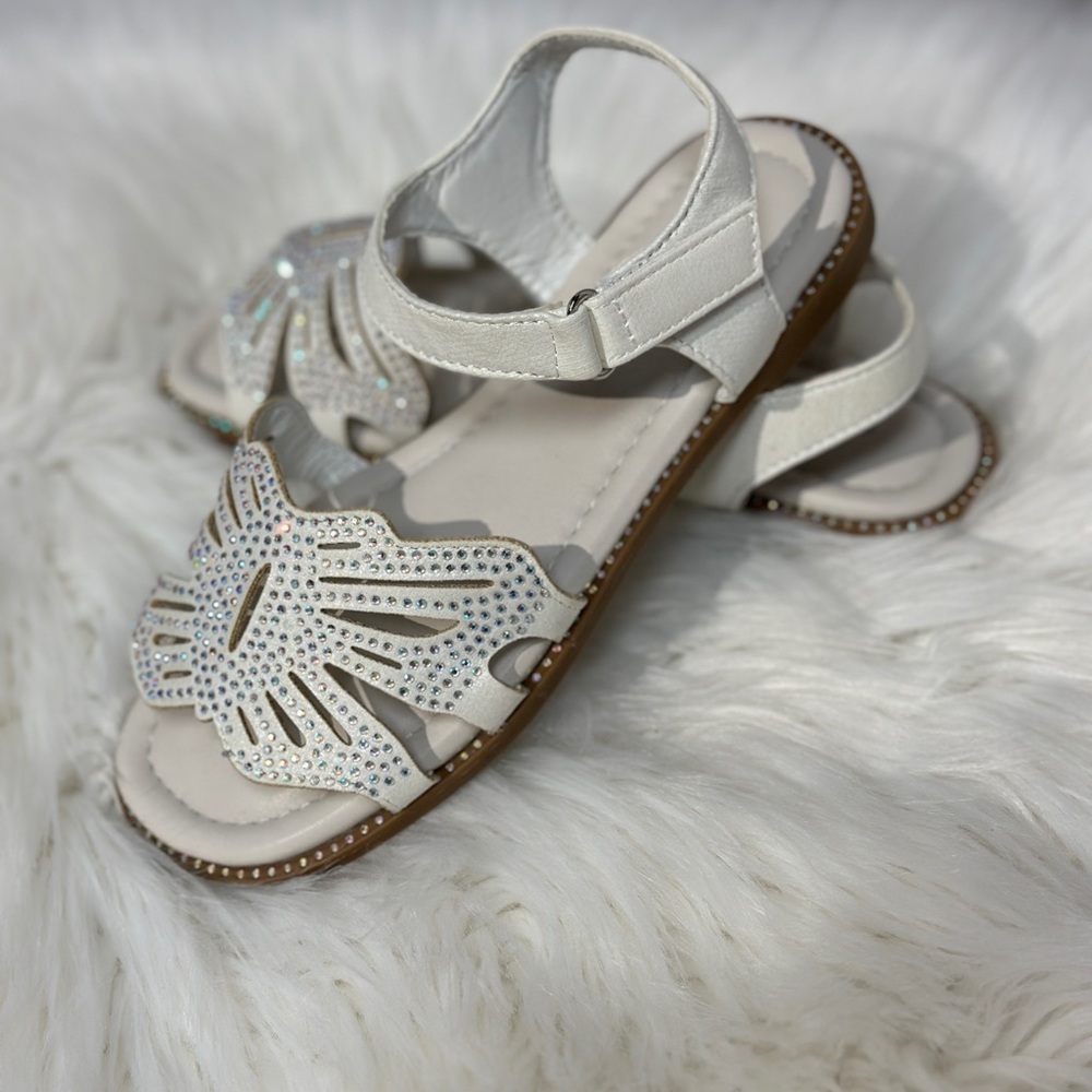 Atalina White Butterfly Sandals Rhinestone Design Velcro Closure Size 2